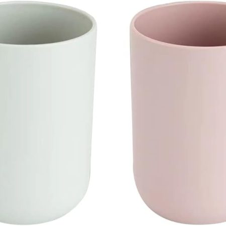 Simple Student Dormitory Plastic Toothbrush Cup Couple wash 2-Piece Set Solid Color Cups 300ml (Light Grey & Light Pink)