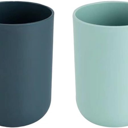 Simple Student Dormitory Plastic Toothbrush Cup Couple wash 2-Piece Set Solid Color Cups 300ml (Dark Blue & Light Blue)