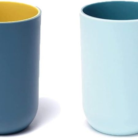 Unbreakable Reusable Drinking Cups Set of 2 Colors, Plastic Toothbrush Cup Tumblers 300 ml/10.5 oz, Dishwasher Safe (Light blue & Navy blue)