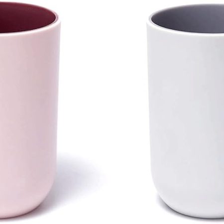 Unbreakable Reusable Drinking Cups Set of 2 Colors, Plastic Toothbrush Cup Tumblers 300 ml/10.5 oz, Dishwasher Safe (Light pink & Light gray)
