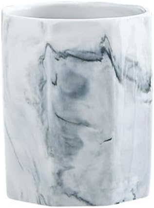 Nordic light luxury marble stone ceramic cup household mouthwash cup office desktop storage box household ornaments stationery storage jar (Grey)