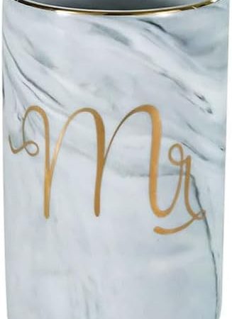 Marble ceramic mug, creative ceramic toothbrush holder, simple couple mouthwash cup. (Grey & A)