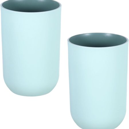 2Pcs Plastic Drinking Cups, Double Color Unbreakable Reusable Bathroom Cup Mouthwash Cup Toothbrush Tumbler Holder, Light Blue