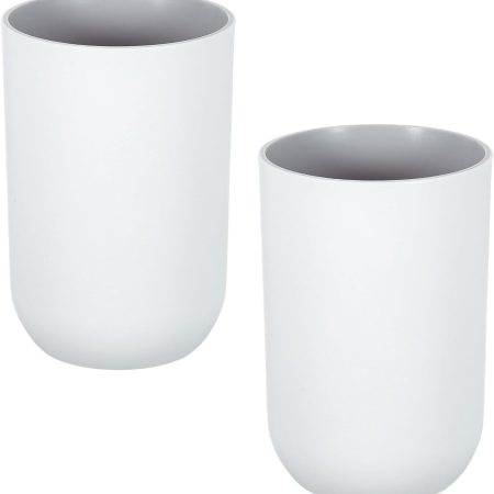 2Pcs Plastic Drinking Cups, Double Color Unbreakable Reusable Bathroom Cup Mouthwash Cup Toothbrush Tumbler Holder, Grey
