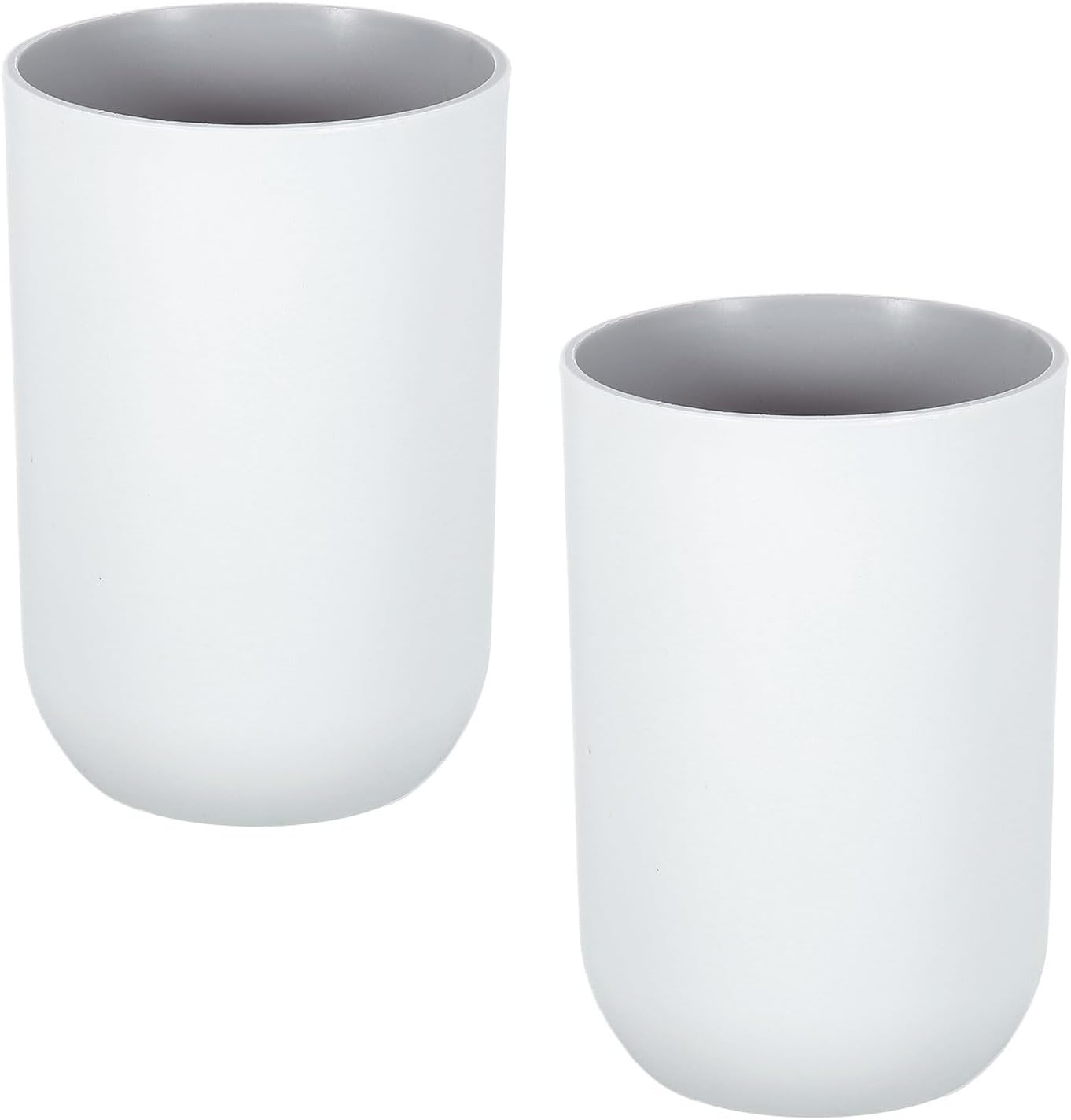 2Pcs Plastic Drinking Cups, Double Color Unbreakable Reusable Bathroom Cup Mouthwash Cup Toothbrush Tumbler Holder, Grey
