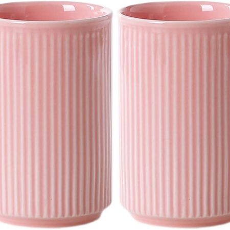 2pcs Vertical Stripes Porcelain Tumbler Cup,Tooth-Brushing Cup for Bathroom.