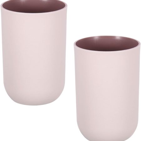 2Pcs Plastic Drinking Cups, Double Color Unbreakable Reusable Bathroom Cup Mouthwash Cup Toothbrush Tumbler Holder, Pink