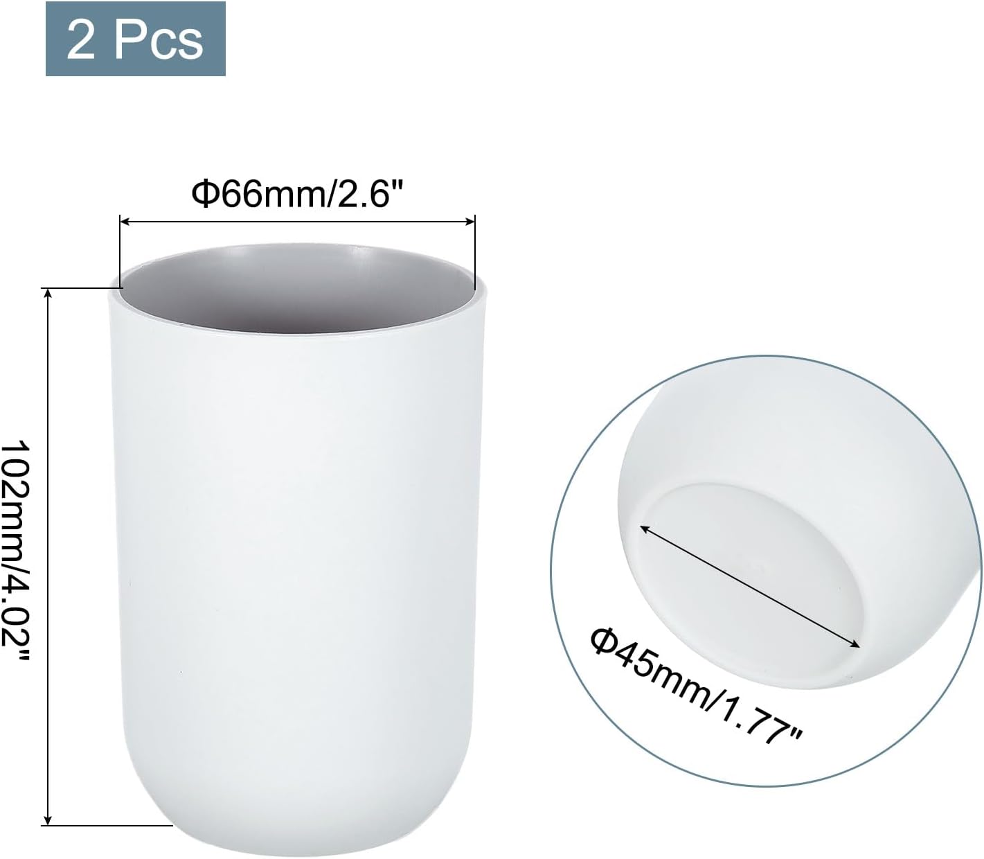 2Pcs Plastic Drinking Cups, Double Color Unbreakable Reusable Bathroom Cup Mouthwash Cup Toothbrush Tumbler Holder, Grey - Image 2