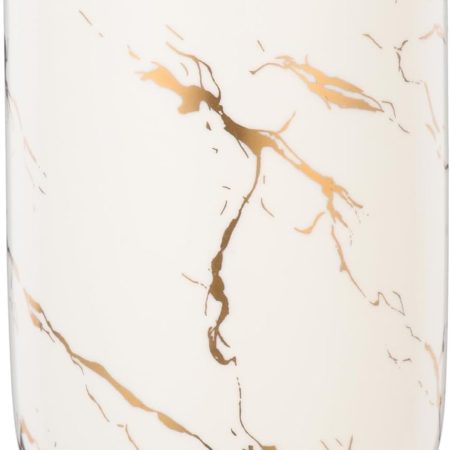 Marble Pattern Ceramic Toothbrush Holder - Multipurpose Bathroom Tumbler for Mouthwash, Water, and Storage - White, 4.33 X 3.03 Inches