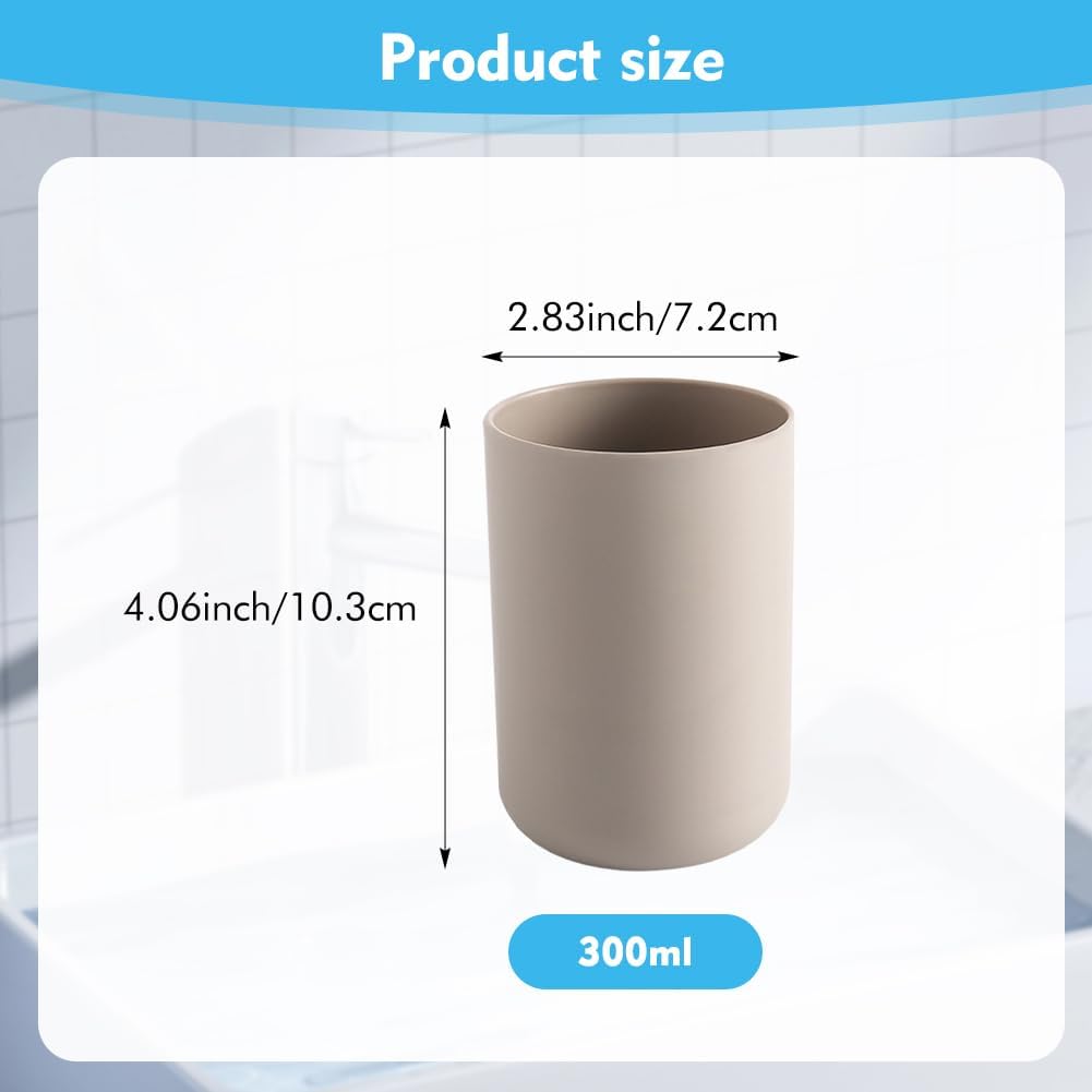 Bathroom Toothbrush Holder Cups, White Plastic Drinking Cups Mouthwash Cup Reusable Water Cup Bathroom Storage for Home Travel, 300ml (Coffee) - Image 2