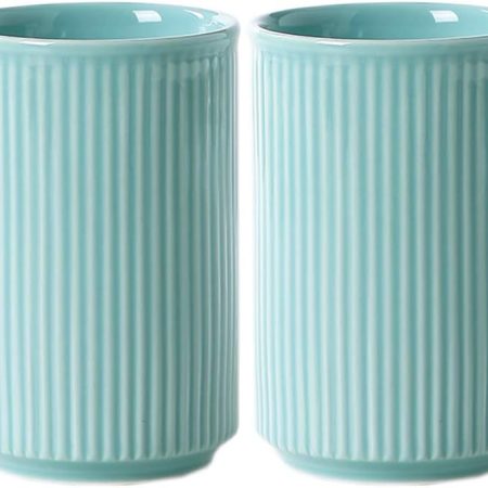 2pcs Vertical Stripes Porcelain Tumbler Cup,Tooth-Brushing Cup for Bathroom.