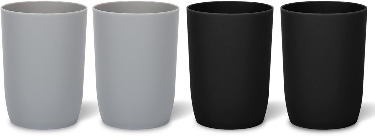 4pcs Bathroom Tumbler Toothbrush Cup Plastic Tumblers Water Tumbler Reusable Drinkware, Mouthwash Cup, Black