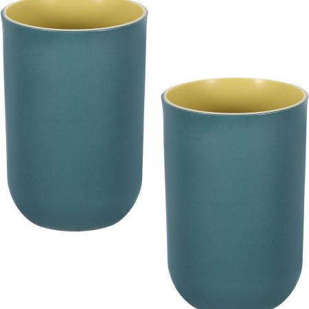 2Pcs Plastic Drinking Cups, Double Color Unbreakable Reusable Bathroom Cup Mouthwash Cup Toothbrush Tumbler Holder, Dark Blue