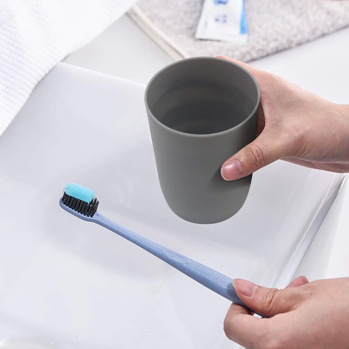 4pcs Bathroom Tumbler Toothbrush Cup Plastic Tumblers Water Tumbler Reusable Drinkware, Mouthwash Cup, Black - Image 2