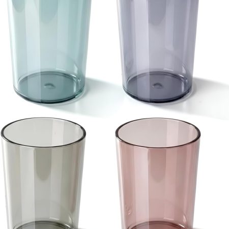 4 Pack Bathroom Tumbler Toothbrush Cups, Unbreakable Toothbrush Holders, Reusable Drinking Cups, Plastic Mouthwash Cup, Stackable Bathroom Brushing Cup 300ml(Red, Purple, Blue, Grey)