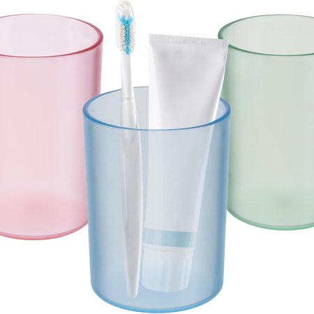 3 Pack Bathroom Tumbler Unbreakable Toothbrush Cups, Plastic Toothbrush Holder, Reusable Mouthwash Cup Bathroom Cup Drinking Cups Makeup Brush Holder (Matte 3 Colors)