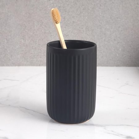 Matte Black Toothbrush Holders for Bathrooms - Ceramic Toothbrush Toothpaste Holders Set, Black Bathroom Tumbler Cups Reusable Toothbrush Cup Black Mouthwash Cup, Bathroom Counter Organizer.