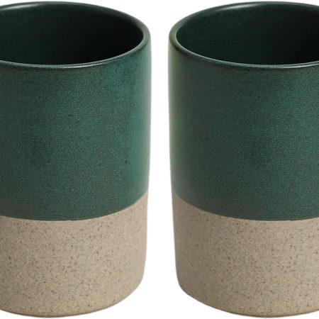 2 Pcs Vintage Stoneware Style Ceramic Mouthwash Cups, Bathroom Brushing Cup, 7 Oz
